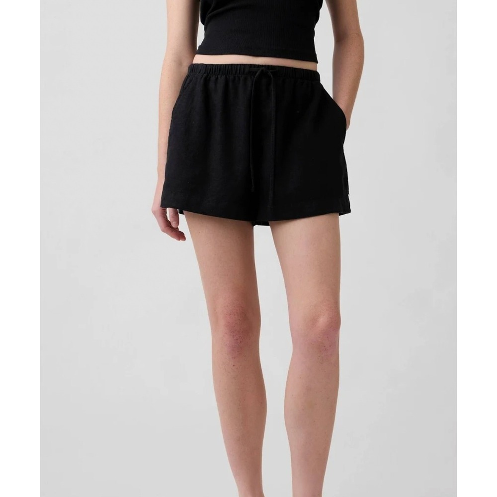 Gap Womens XL Black Linen 4 Inch Easy Shorts Drawstring Elastic Waist 713386-03